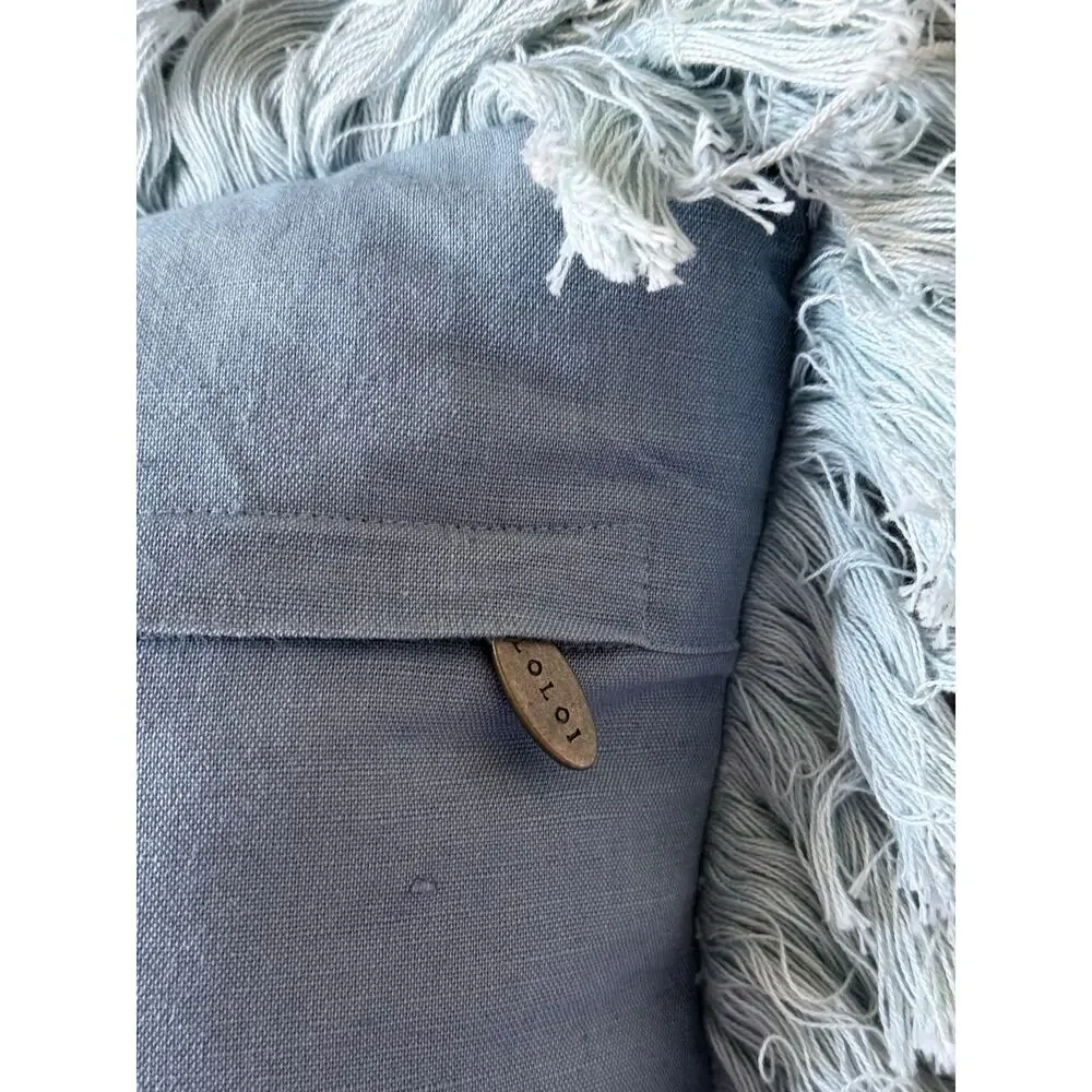 LOLOI Justina Blakeney blue beaded Egret bird embellished accent throw pillow